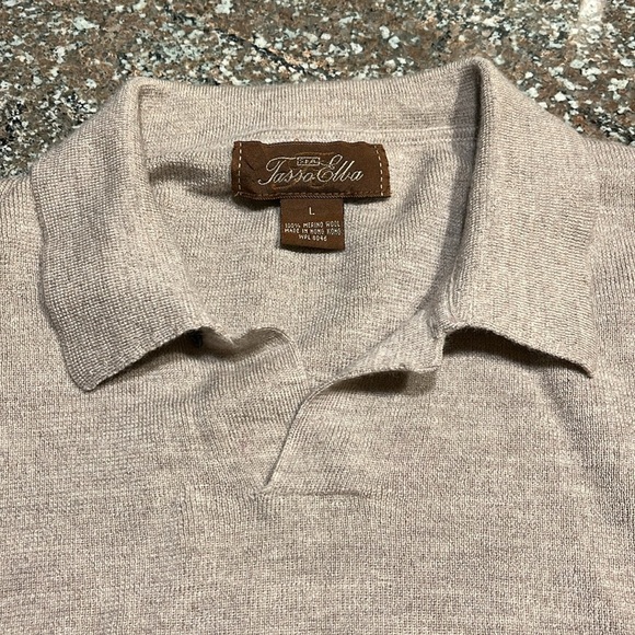 Tasso Elba Spa 100% Merino Wool Pullover Sweater Size L Neutral Tan Minimalist - Picture 2 of 7